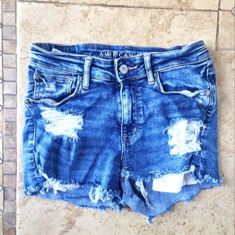 American Eagle Outfitters Blue Distressed Denim Shorts